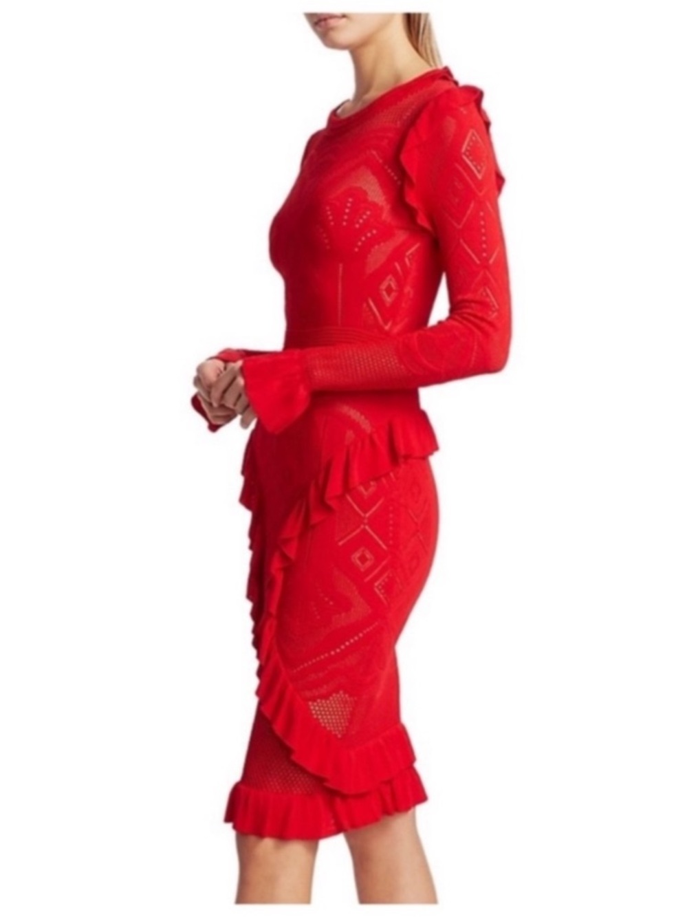 Alexis Sivan Knit Long-Sleeve
Ruffle Dress Red Sz. XS